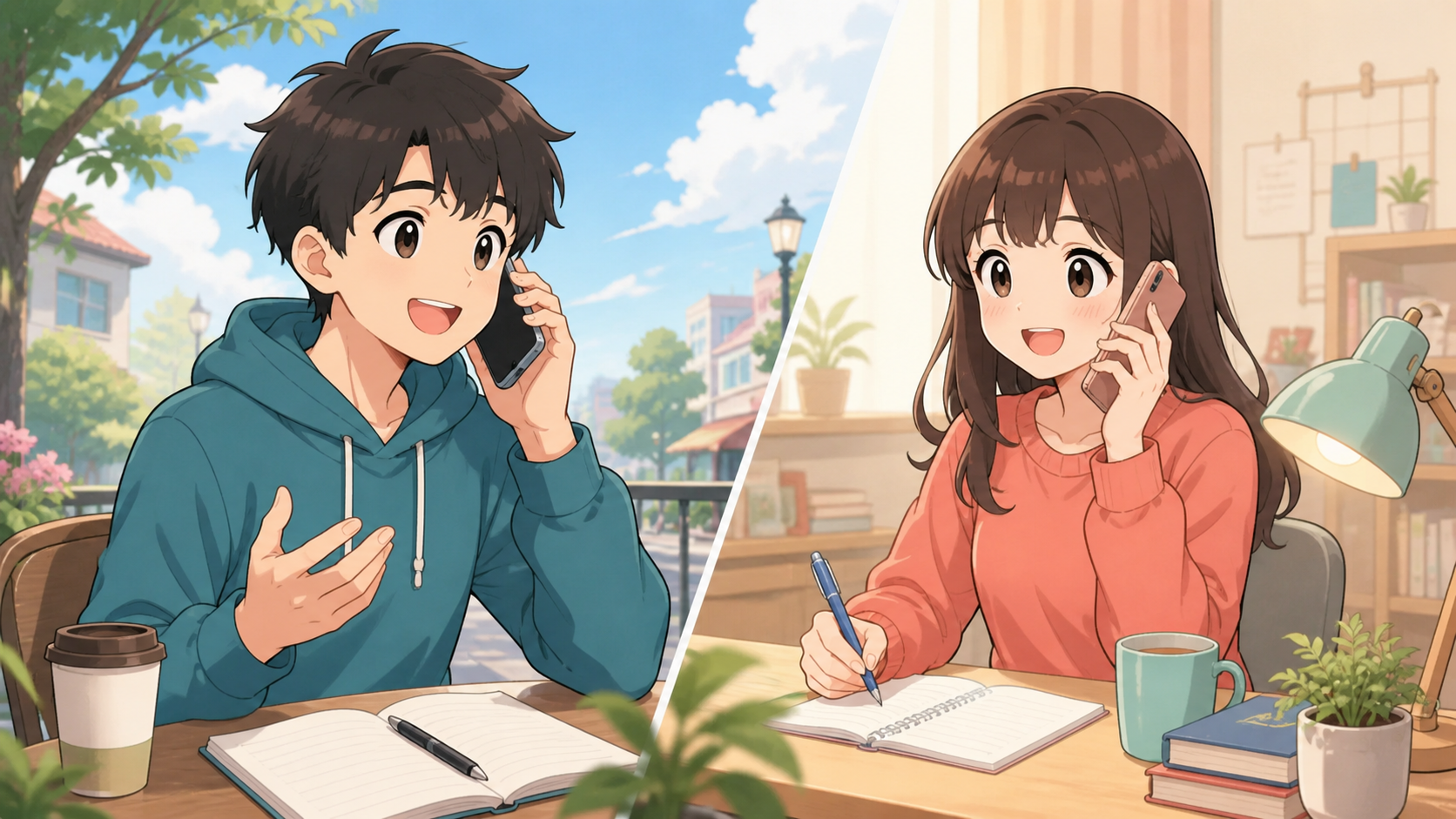 Friends having a phone conversation