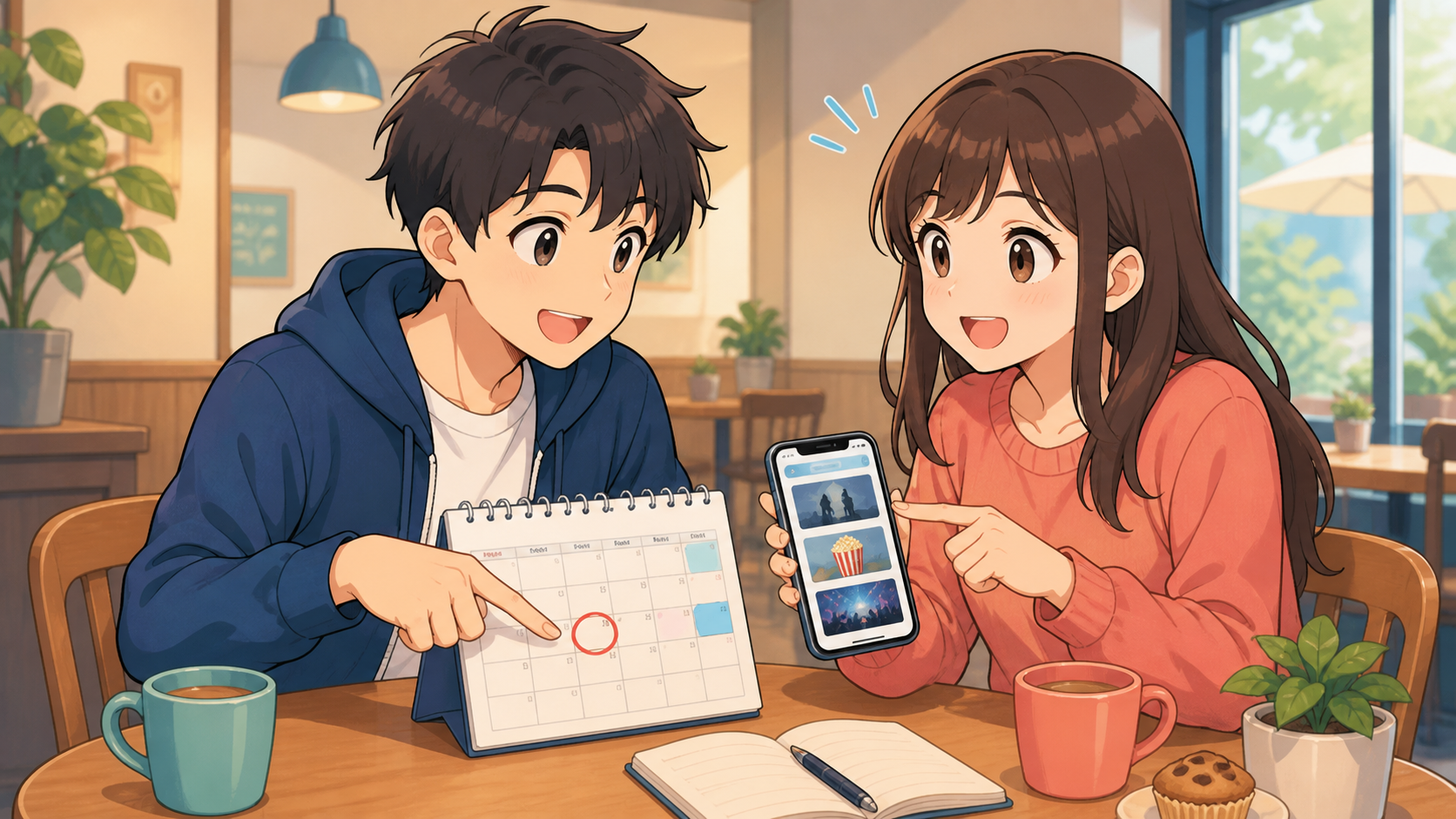 Friends making plans with a calendar