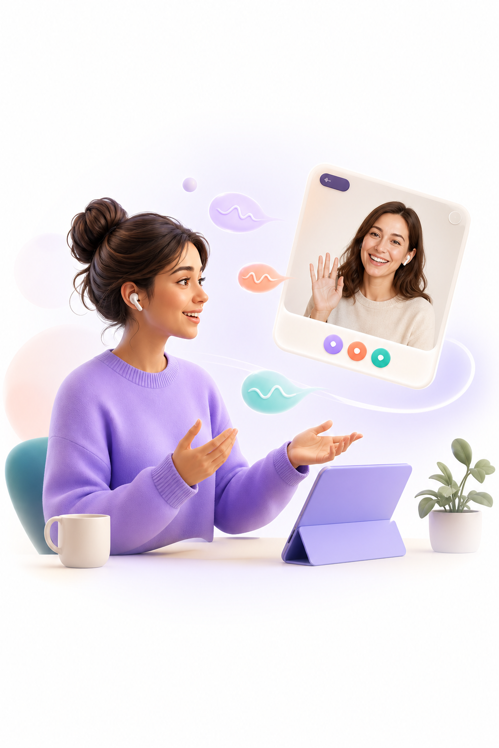 A learner speaking English confidently during a live video lesson