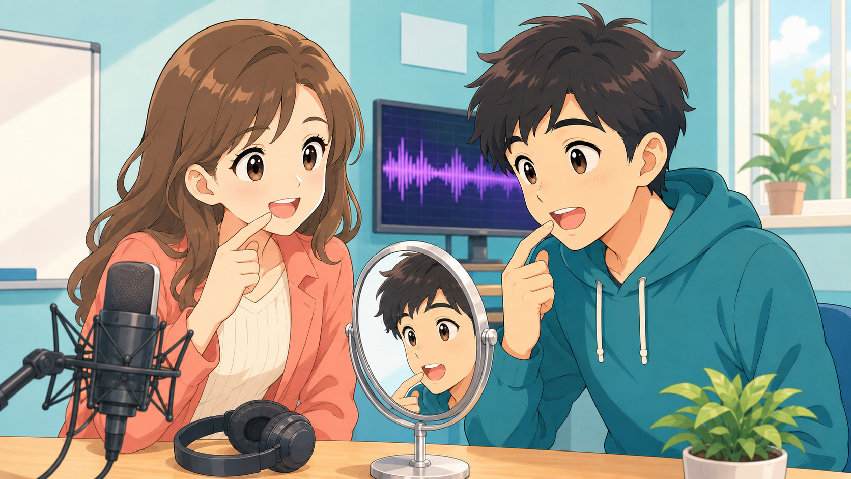 Foreign English teacher helping a learner practice the TH sound